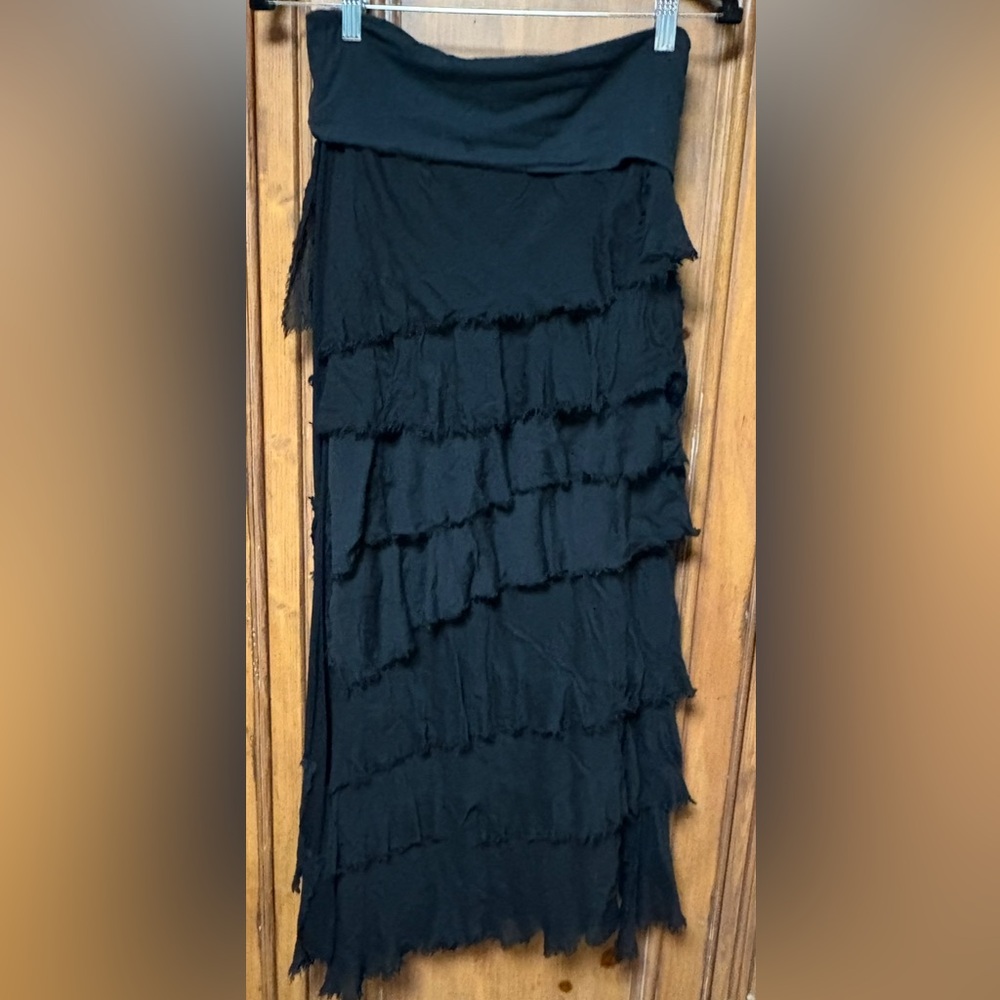 Black Ruffled Tiered Maxi Skirt for Cocktail